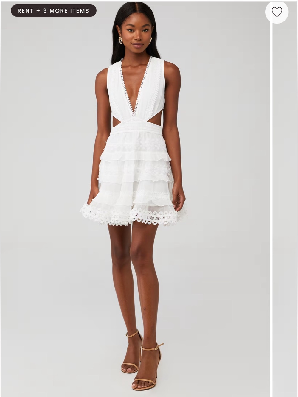 Rococo Sand White Lace V-Neck Tiered Mini Dress